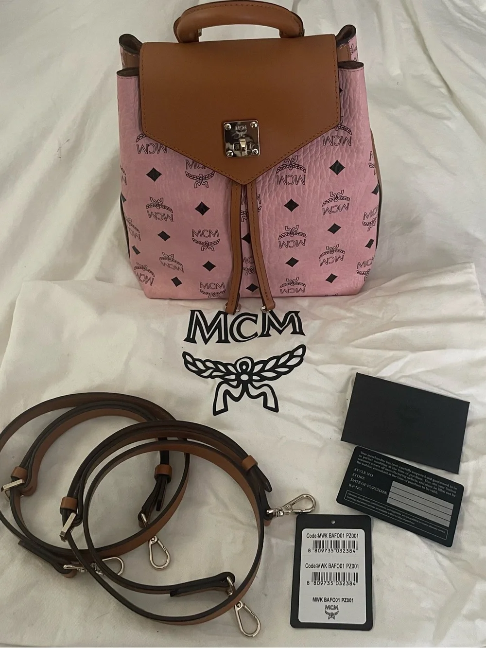 MCM MFO Colorblock Pink Coated Canvas with Tan Leather Backpack